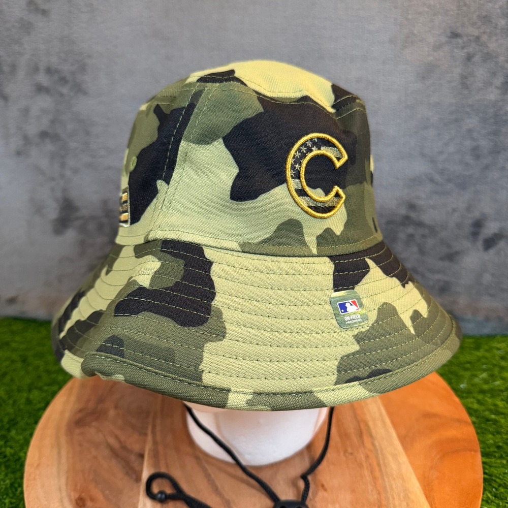New Era Chicago Cubs Bucket Hat Mens One Size Green Camo MLB On Field NWT